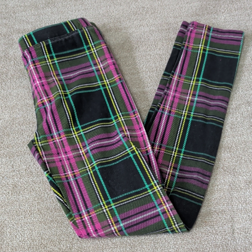 Crewcuts Plaid Leggings - Pink, Black, and Green